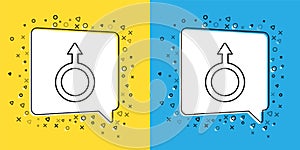 Set line Male gender symbol icon isolated on yellow and blue background. Vector