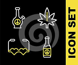 Set line Marijuana, Beer bottle, Heart shaped love glasses and Bong icon. Vector