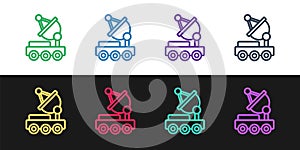 Set line Mars rover icon isolated on black and white background. Space rover. Moonwalker sign. Apparatus for studying