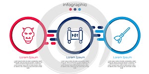 Set line Mask of the devil with horns, Magic scroll and Witches broom. Business infographic template. Vector