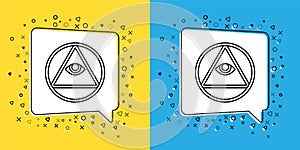 Set line Masons symbol All-seeing eye of God icon isolated on yellow and blue background. The eye of Providence in the