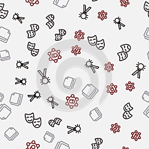 Set line Medal, Comedy and tragedy masks, File document and Molecule on seamless pattern. Vector