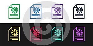 Set line Medical clipboard with blood test results icon isolated on black and white background. Clinical record, medical