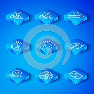 Set line Medical thermometer, Fahrenheit, Snowflake, Digital, and Celsius icon. Vector
