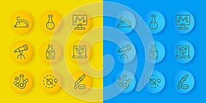 Set line Medicine pill, Telescope, bottle and pills, Pipette, Chemical formula, Experimental mouse, Genetic engineering