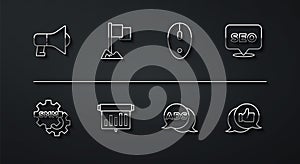 Set line Megaphone, Social media marketing, SEO optimization, Advertising, Board with graph chart, Location marker