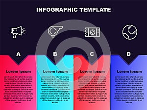 Set line Megaphone, Whistle, Baseball ticket and . Business infographic template. Vector