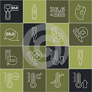 Set line Meteorology thermometer, Digital, Medical, and icon. Vector