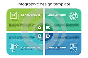 Set line Meteorology thermometer, Fahrenheit, Digital and Sun. Business infographic template. Vector