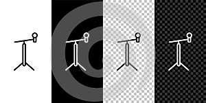 Set line Microphone with stand icon isolated on black and white background. Vector