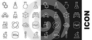 Set line Microscope, Chemical formula H2O, Test tube, Sulfur dioxide SO2, Molecule and icon. Vector