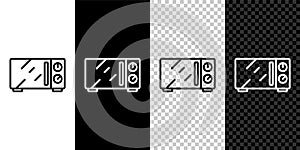 Set line Microwave oven icon isolated on black and white background. Home appliances icon. Vector