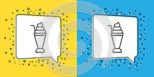 Set line Milkshake icon isolated on yellow and blue background. Plastic cup with lid and straw. Vector