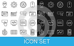 Set line Mobile Apps, Front end development, Website template, RGB and CMYK color mixing, UI UX design, and icon. Vector
