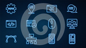 Set line Mobile Apps, Web development, Website template, statistic, Front end, UI or UX design, Computer mouse and icon