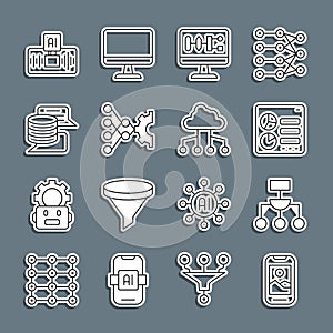 Set line Mobile phone, Algorithm, Computer api interface, Neural network, Server, Data, Artificial intelligence AI and