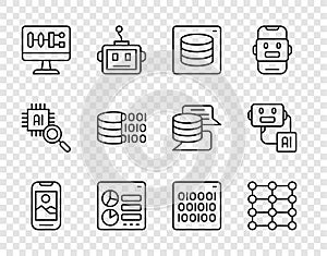 Set line Mobile phone, Neural network, Server, Data, Computer api interface, Algorithm, Binary code, and Artificial