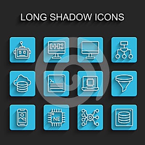 Set line Mobile phone, Processor CPU, Artificial intelligence robot, Neural network, Server, Data, Web developer