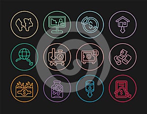 Set line Mobile stock trading, Credit card, Dollar rate decrease, Drop crude oil price, Global economic crisis, Broken