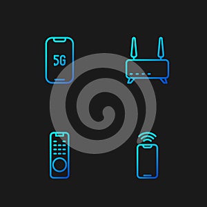 Set line Mobile with wi-fi wireless, Remote control, 5G and Router and signal. Gradient color icons. Vector