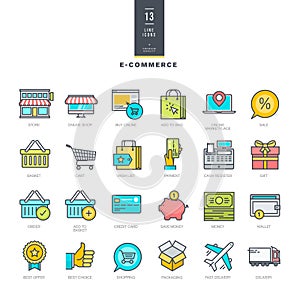 Set of line modern color icons for e-commerce