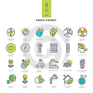 Set of line modern color icons for green energy