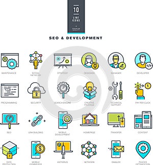 Set of line modern color icons for SEO and web development photo