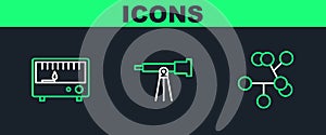 Set line Molecule, Electrical measuring instruments and Telescope icon. Vector