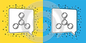 Set line Molecule icon isolated on yellow and blue background. Structure of molecules in chemistry, science teachers