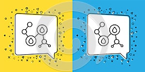 Set line Molecule oil icon isolated on yellow and blue background. Structure of molecules in chemistry. Vector