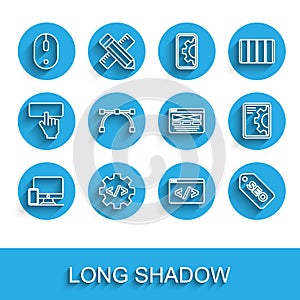 Set line Monitor and mobile, Front end development, Computer mouse, SEO optimization, Bezier curve, Web and UI UX design