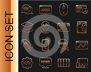 Set line Monitor and mobile, Website statistic, development, Computer mouse, Front end, Layers, UI UX design and icon