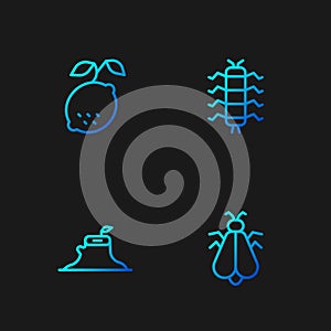 Set line Mosquito, Tree stump, Lemon and Centipede insect. Gradient color icons. Vector