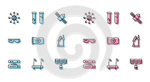 Set line Motion sensor, Router and wi-fi signal, Social network, Server, Data, Web Hosting, Video graphic card, Test