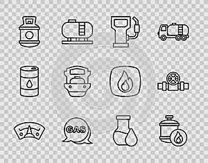 Set line Motor gas gauge, Propane tank, Petrol station, Location and, Oil tanker ship, petrol test tube and Metallic