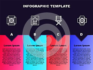 Set line Movie spotlight, Hollywood walk of fame star, Director movie chair and . Business infographic template. Vector