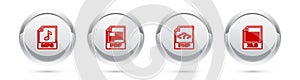 Set line MP3 file document, PDF, PHP and XLS. Silver circle button. Vector