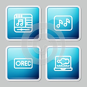 Set line Music player, note, tone, Record button and Sound audio recorder icon. Vector