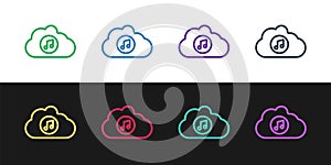 Set line Music streaming service icon isolated on black and white background. Sound cloud computing, online media