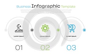 Set line Muslim man prays, Octagonal star and Ramadan drum. Business infographic template. Vector