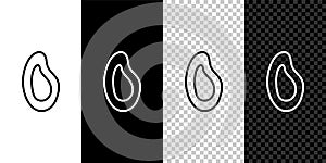 Set line Mussel icon isolated on black and white background. Fresh delicious seafood. Vector.