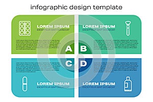 Set line Nail file, Eye shadow palette, Bottle of shampoo and Makeup brush. Business infographic template. Vector