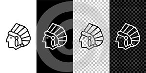 Set line Native American Indian icon isolated on black and white background. Vector