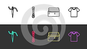 Set line Needle for sewing with thread, Yarn, Tape measure and T-shirt on black and white. Vector