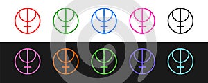 Set line Neptune planet symbol icon isolated on black and white background. Astrology, numerology, horoscope, astronomy