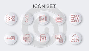 Set line Network cloud connection, Binary code, Processor CPU, Artificial intelligence robot, Neural network, Algorithm