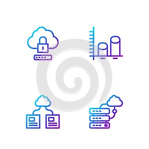 Set line Network cloud connection, Cloud technology data transfer, computing lock and Data analysis. Gradient color