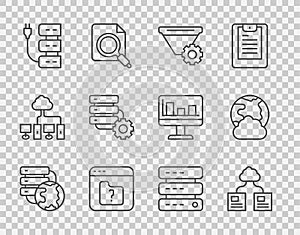 Set line Network cloud connection, Cloud technology data transfer, Filter setting, File missing, Server, and gear, Data