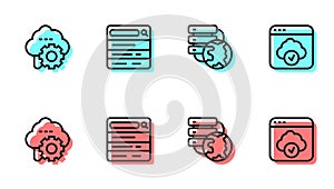 Set line Network cloud connection, Cloud technology data transfer, Search engine and icon. Vector