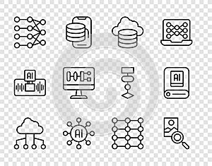 Set line Network cloud connection, Photo retouching, Cloud database, Neural network, Algorithm, and Artificial